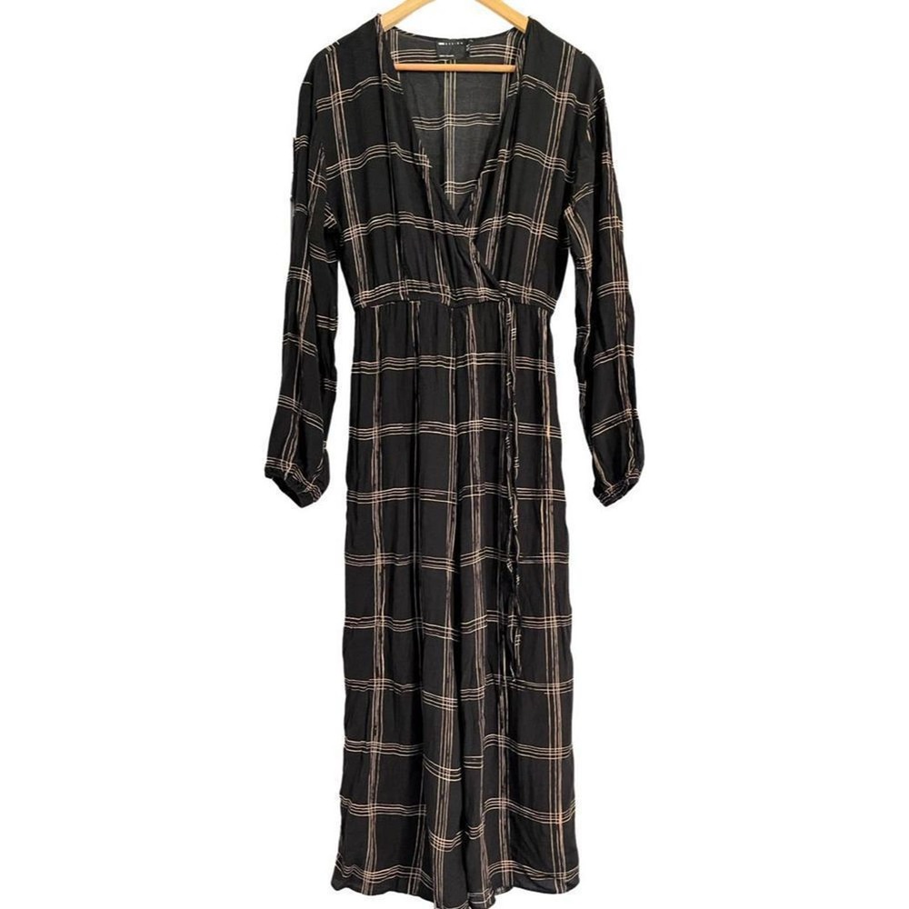 ASOS Design wide leg long sleeve black and tan jumpsuit size 6 women's